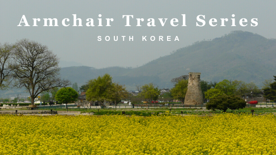 Armchair Travel Series banner with Korean countryside landscape